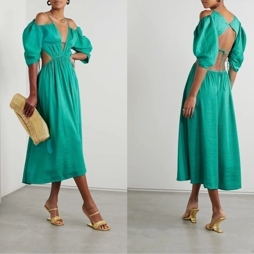 charlize linen midi dress Womens Hobbs Neutral Charlize Linen Dress US 12